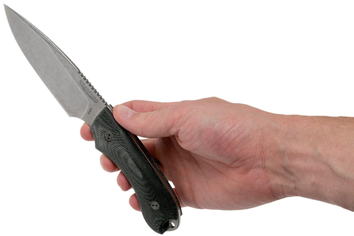 Bradford Guardian 4FE, 3D Black Micarta Guardian 4 M390, Sabre Stonewashed False Edge 4FE-101 6 Bradford Guardian 4FE, 3D Black Micarta Guardian 4 M390, Sabre Stonewashed False Edge 4FE-101 – Image 6