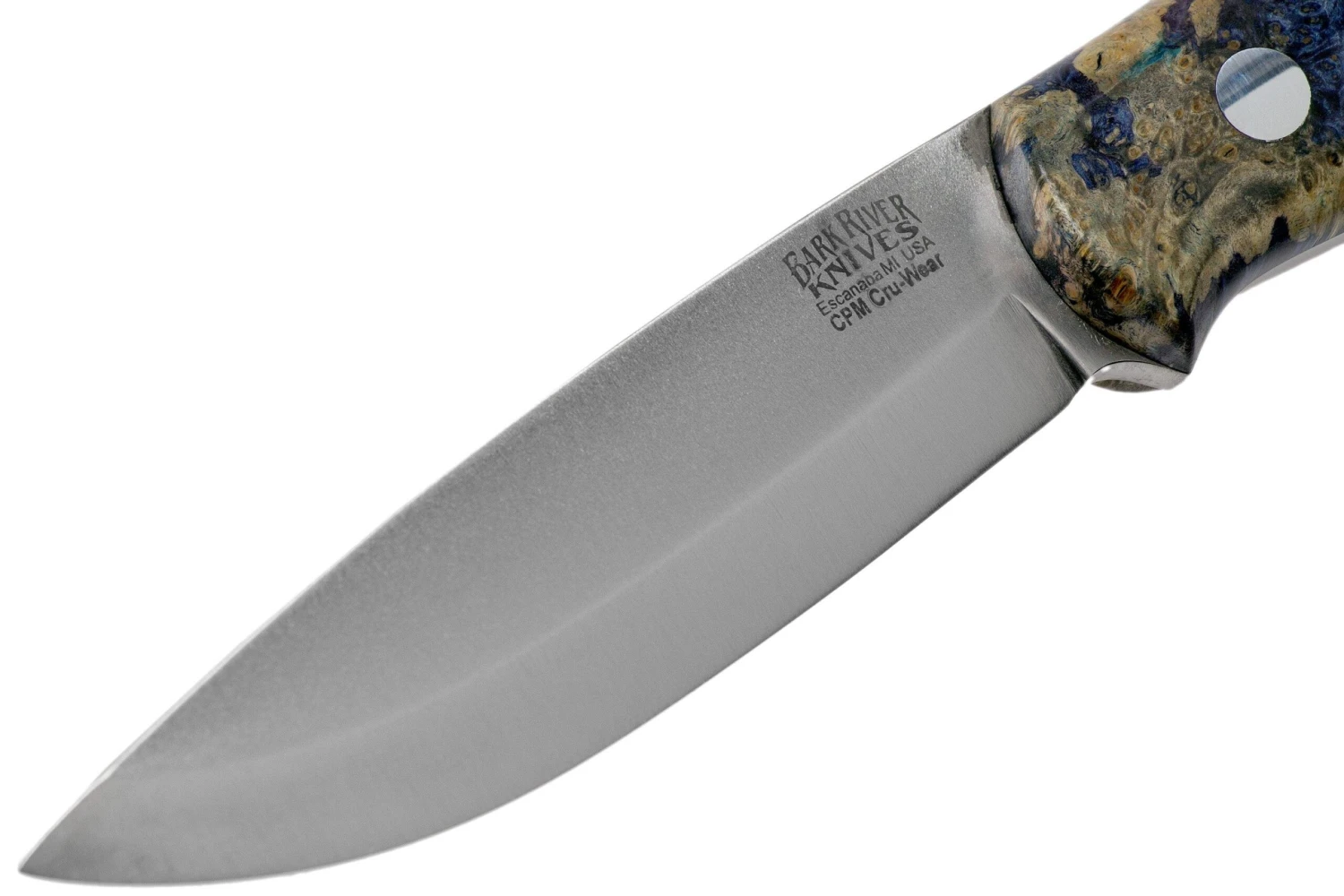 Bark River Bushcrafter CPM CruWear, Deep Blue And Natural Maple Burl, Couteau De Bushcraft 3 Bark River Bushcrafter CPM CruWear, Deep Blue And Natural Maple Burl, Couteau De Bushcraft – Image 3