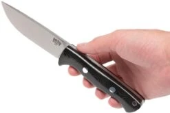 Bark River Bravo 1 A2 FHG Rampless, Black Linen Micarta, Brown Sheath -Marché Couteaux Magasin BRK07 111BRKL RS 06 bark river brk07 111brkl rs 06