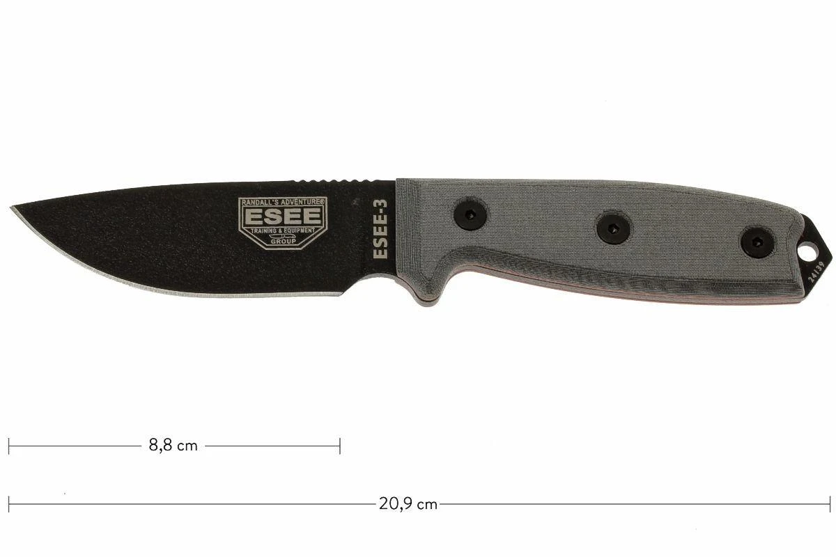 ESEE Model 3 Black Blade, Grey Handle 3P-KO Couteau De Survie Sans étui 1 ESEE Model 3 Black Blade, Grey Handle 3P-KO Couteau De Survie Sans étui