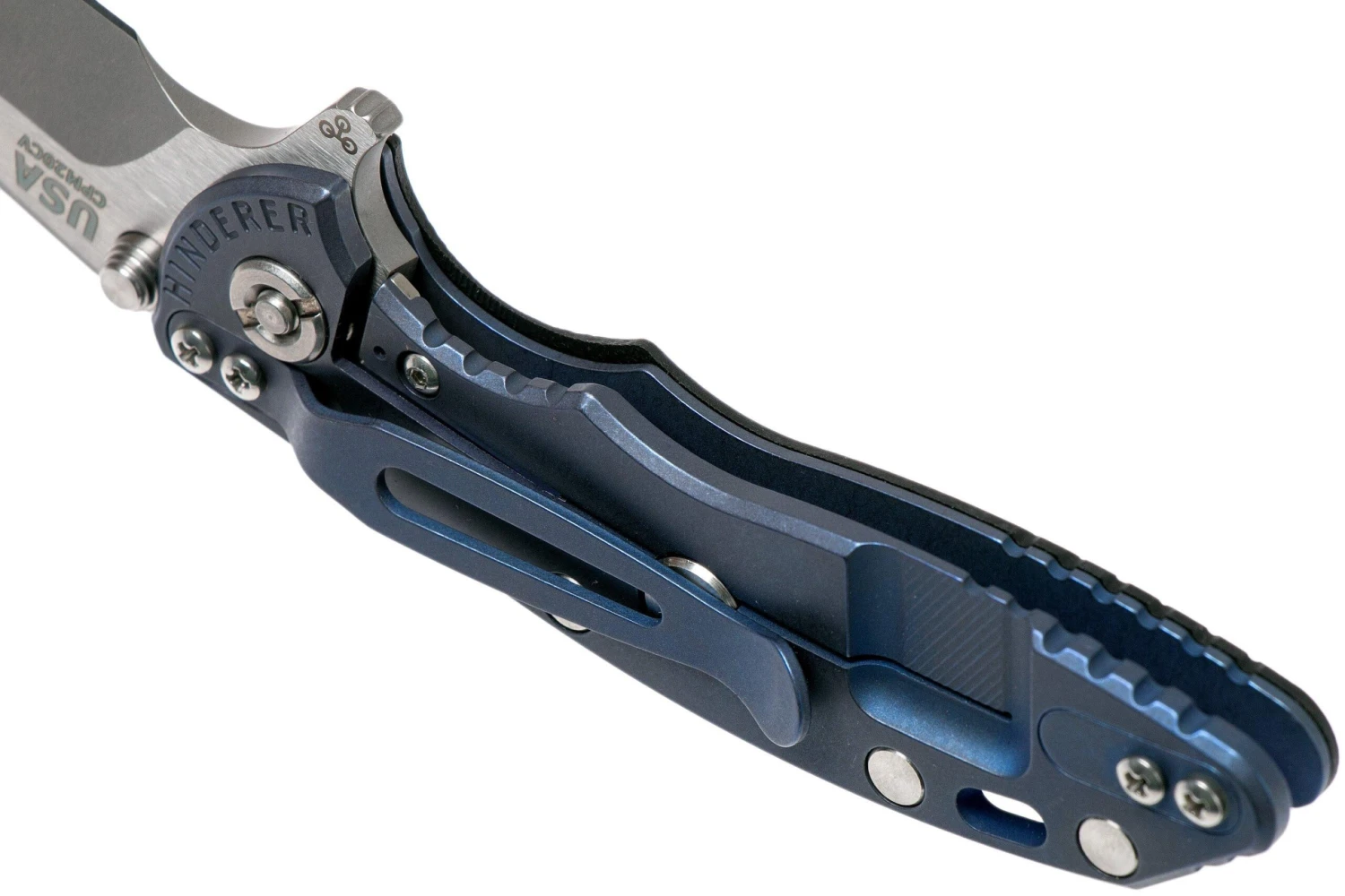 Rick Hinderer XM-18 3” Spanto Gen 4 CPM 20CV Black G10, Battle Blue, Couteau De Poche 5 Rick Hinderer XM-18 3” Spanto Gen 4 CPM 20CV Black G10, Battle Blue, Couteau De Poche – Image 5