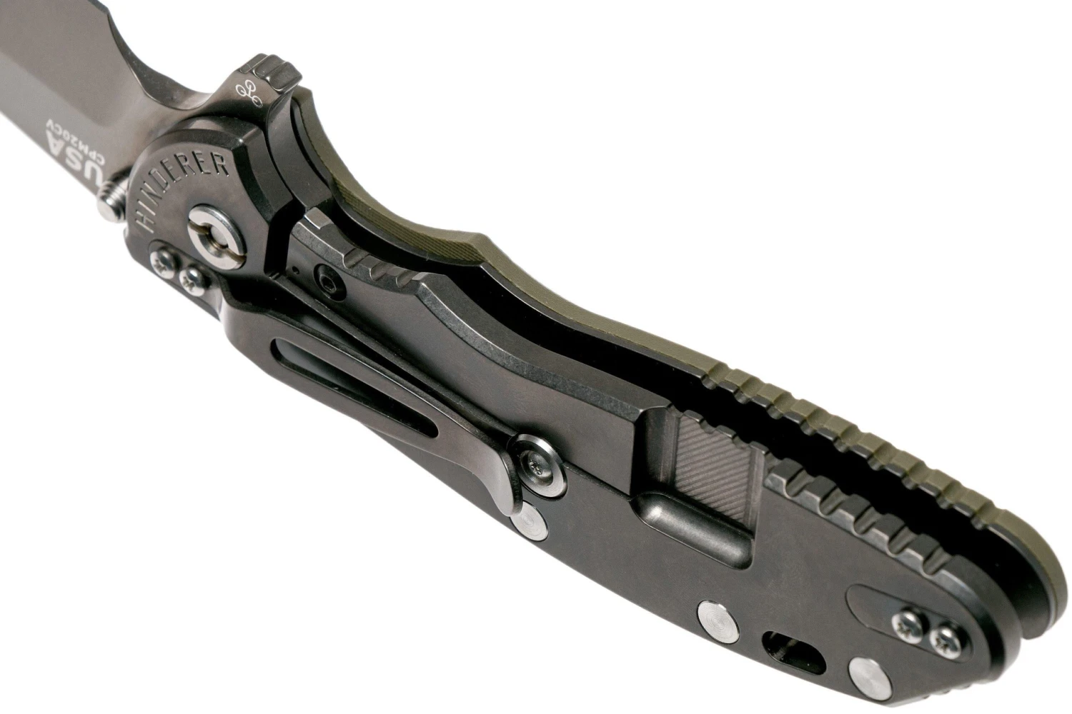 Rick Hinderer XM-24 4" Gen6 Spanto Black 20CV, OD Green G10, Couteau De Poche 5 Rick Hinderer XM-24 4" Gen6 Spanto Black 20CV, OD Green G10, Couteau De Poche – Image 5