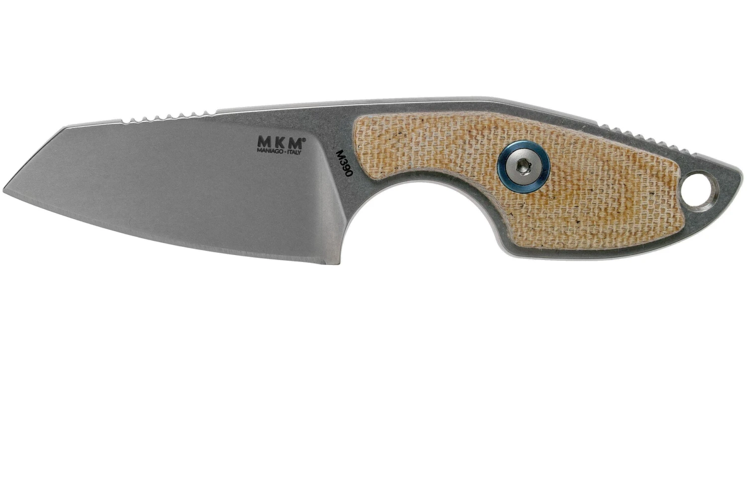 MKM Mikro 2 Wharncliffe, Stonewashed Natural Canvas Micarta Couteau De Cou, Jesper Voxnaes Design 1 MKM Mikro 2 Wharncliffe, Stonewashed Natural Canvas Micarta Couteau De Cou, Jesper Voxnaes Design