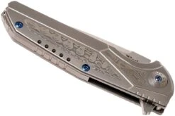 Reate K4 Grey, Damascus Inlay, M390 Satin Finish Couteau De Poche -Marché Couteaux Magasin RTK4 DAM SF 05 reate rtk4 dam sf 05